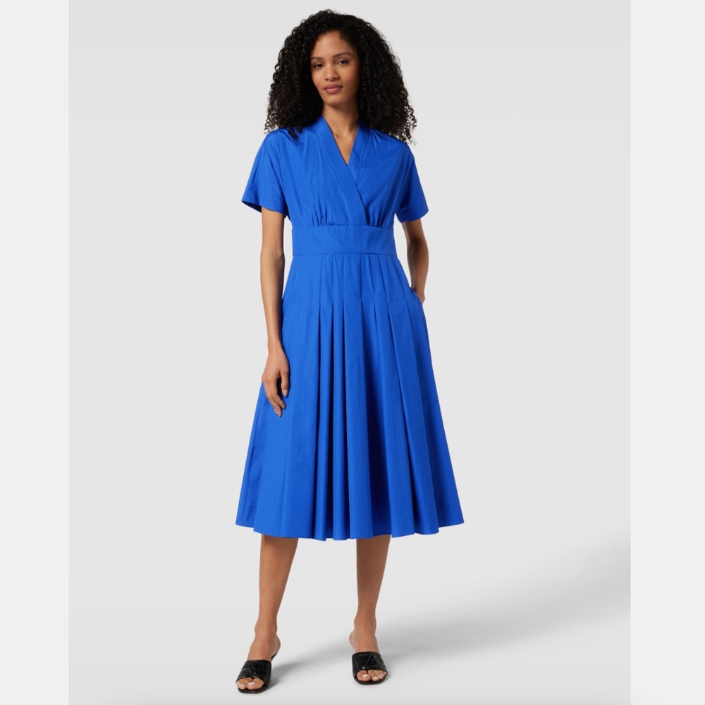MaxMara Studio Alatri Pleated Midi Dress Cornflower Blue Size US 12 NWT *Flawed*